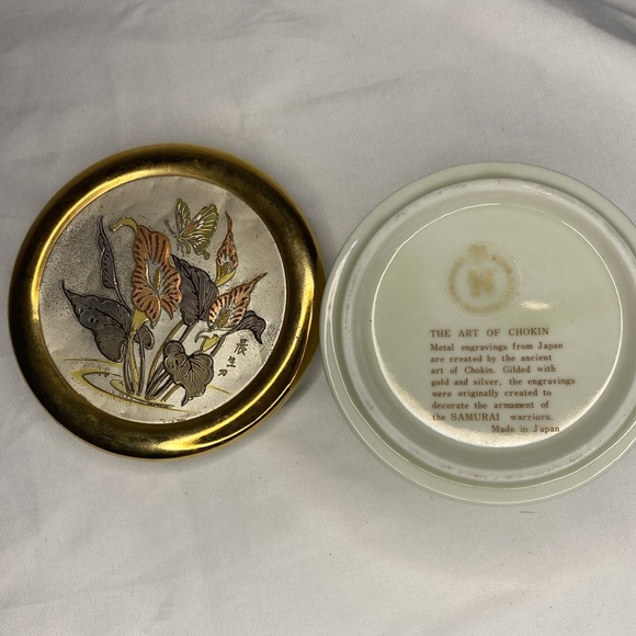 HIMARK The Art of Chokin Japan 24K Gold Trim Porcelain Trinket Box Flowers - Picture 4 of 4